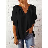 Women's T shirt Tee Plain Casual Daily Ruffle Black Short Sleeve Basic Modern Split Neck Summer Lightinthebox