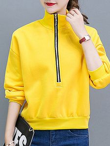 Casual Plain Long Sleeve Hoodies & Sweatshirts