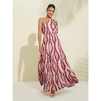 Satin Print One Shoulder Maxi Dress - thumbnail