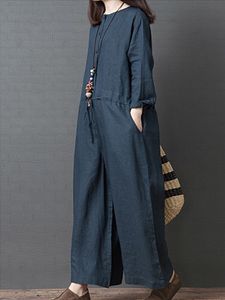 Fashion simple solid color casual long-sleeved jumpsuit