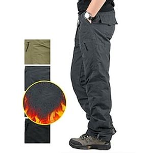 Men's Fleece Pants Winter Pants Cargo Pants Trousers Leg Drawstring Multi Pocket Straight Leg Solid Color Comfort Warm Full Length Casual Daily Going out 100% Cotton Sports Stylish Green Yellow High Lightinthebox