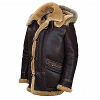 Men's Faux Leather Jacket Winter Jacket Sherpa Jacket Outdoor Daily Wear Warm Fall Winter Plain Fashion Streetwear Hooded Regular Black Jacket miniinthebox - thumbnail