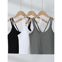 Women's Top Pure Color Fashion Sport Simple Daily Cotton Breathable Straps Sleeveless Tank Top Backless Chest pads Summer Spring Black White Lightinthebox - thumbnail