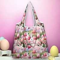 Women's Tote Shoulder Bag Hobo Bag Polyester Shopping Daily Easter Print Large Capacity Foldable Lightweight Rabbit Light Pink Pink Dark Pink Lightinthebox