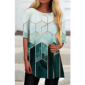Women's T Shirt Dress Tee Dress Short Mini Dress Light Blue Half Sleeve Print Geometric Print Spring Summer Round Neck Casual 2021 S M L XL XXL 3XL Lightinthebox