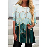 Women's T Shirt Dress Tee Dress Short Mini Dress Light Blue Half Sleeve Print Geometric Print Spring Summer Round Neck Casual 2021 S M L XL XXL 3XL Lightinthebox - thumbnail