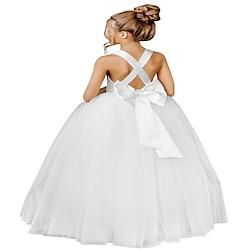 Crossed Straps Flower Girl Dress Satin Long Prom Dress with Bow Puffy Tulle Pageant Dresses for Girls Lightinthebox