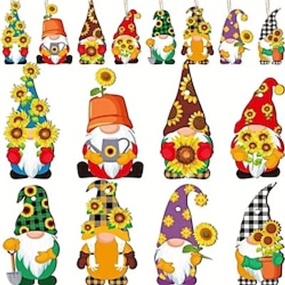 24pcs Sunflower Gnome Wooden Decorations Hanging Wooden Pendants Pendant Decor Ornament Scene Decor Room Decor Home Decor Window Decor Pendant Holiday Party Decor Lightinthebox
