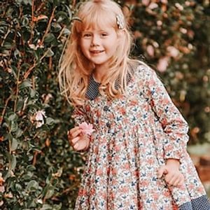 Kids Little Girls' Dress Floral A Line Dress Daily Vacation Pink Khaki Asymmetrical Long Sleeve Beautiful Cute Dresses Fall Winter Regular Fit 2-6 Years Lightinthebox