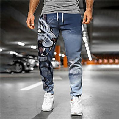 Men's Designer Casual / Sporty Jogger Sweatpants Trousers 3D Print Drawstring Elastic Waist Full Length Pants Casual Daily Micro-elastic Graphic Tiger Outdoor Sports Mid Waist Blue S M L XL XXL miniinthebox