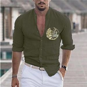 Men's Shirt Hot Stamping Plants Graphic Collar Street Casual Button-Down Print Long Sleeve Tops Casual Fashion Designer Big and Tall White Black Army Green Lightinthebox