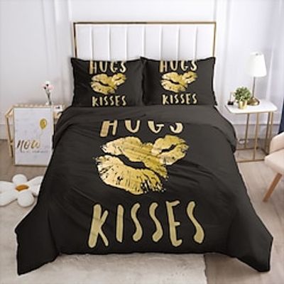 Valentine's Day Themed Bedding Bedding Set Lips Duvet Cover with Pillowcases Woman's Lips Bright Red Lips Smile Microfiber Couple Romantic Style Comforter Cover miniinthebox