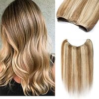 Halo Hair Extensions Human Hair Wire In Hair Extensions One Piece Secret Fish Line Transparent Invisible Rubber Band With 2 Clips Long Straight 10-26 Inch #12P613 Golden Brown  Bleach Blonde 100g miniinthebox - thumbnail