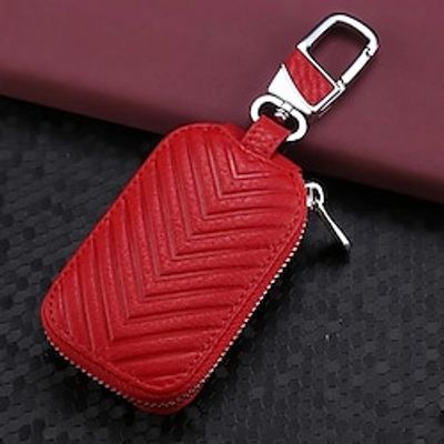 1pc Universal Key Fob Cover, Car Key Case Key Fob Protector, Genuine Leather Car Keychain Holder Metal Hook Key Ring Zipper Bag For Remote Key Fob Lightinthebox