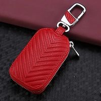 1pc Universal Key Fob Cover, Car Key Case Key Fob Protector, Genuine Leather Car Keychain Holder Metal Hook Key Ring Zipper Bag For Remote Key Fob Lightinthebox - thumbnail