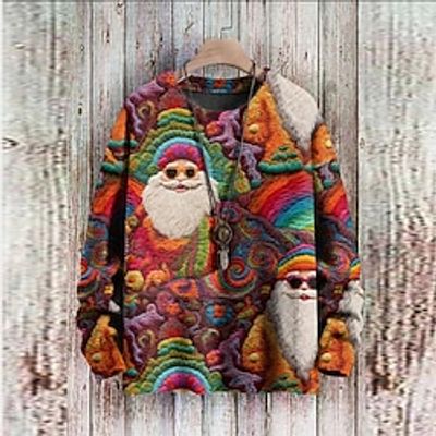 Santa Claus Hippie Men's Knitting Print Ugly Christmas Sweater Pullover Sweater Jumper Knitwear Outdoor Daily Vacation Christmas Long Sleeve Crewneck Sweaters Red Fall Winter S M L Sweaters miniinthebox