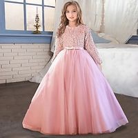 Kids Girls' Party Dress Solid Color Long Sleeve Formal Performance Graduation Sequins Adorable Princess Beautiful Polyester Maxi Party Dress Spring Fall Winter 2-12 Years Pink Lightinthebox - thumbnail