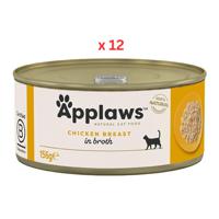 Applaws Chicken Breast in Broth Wet Cat Food Tin 156g (Pack Of 12)