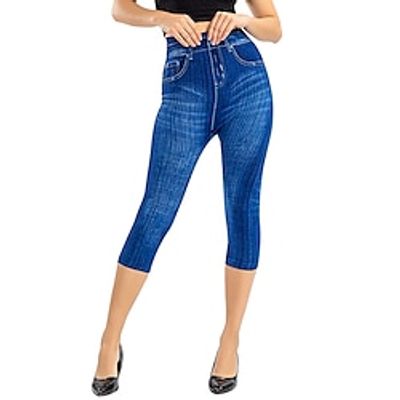 Women's Slim Leggings Capri Pants Calf-Length Stripe High Elasticity Classic Leggings  Tights Daily Wear Vacation Red black Grey S M Summer Lightinthebox