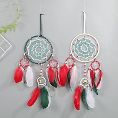 Christmas Dream Catcher Feather Hook Flower Christmas green  Christmas Red Wind Chime Gift Ornament Pendant Wall Hanging Home Garden Decor H:40cm15.75inch Lightinthebox