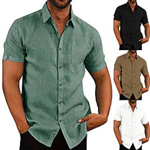 Men's Shirt non-printing Solid Color Short Sleeve Casual Tops Simple White Black Khaki Lightinthebox