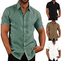 Men's Shirt non-printing Solid Color Short Sleeve Casual Tops Simple White Black Khaki Lightinthebox - thumbnail