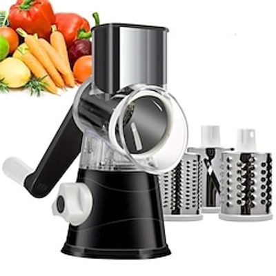 Cheese Grater, Kitchen Mandoline Vegetable Slicer With 3 Interchangeable Blades, Easy To Clean Rotary Grater Slicer For Fruit, Grinder For Potato, Carrot, Nuts Lightinthebox