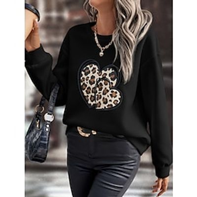 Women's Sweatshirt Pullover Graphic Leopard Active Sportswear Print Black Green Valentine's Day Casual Round Neck Long Sleeve Top Micro-elastic Fall  Winter Lightinthebox