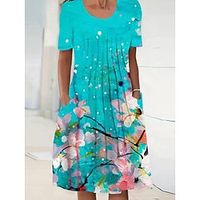 Women's A Line Dress Knee Length Dress Blue Short Sleeve Floral Print Ruched Print Spring Summer Crew Neck Elegant Modern 2022 S M L XL XXL 3XL Lightinthebox - thumbnail