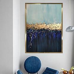 100% Handpainted Large Size gold foil blue canvas Oil Painting For Room Decor Modern 100% Handmade Abstract Picture Frameless Lightinthebox