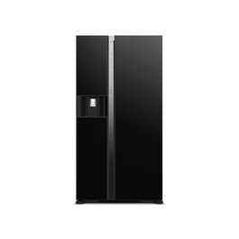 Hitachi RSX700GPUK0GBK 700ltr Side by Side Glass Refrigerator With Dispenser, Glass Black