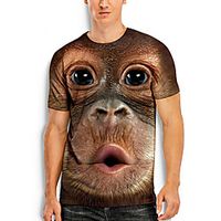 Men's Tee T shirt Shirt 3D Print Graphic Prints Orangutan Animal Print Short Sleeve Daily Tops Basic Casual Khaki miniinthebox - thumbnail