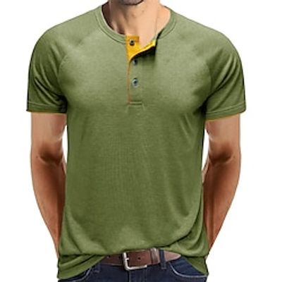 Men's T shirt Tee Henley Shirt Tee Tee Top Plain Henley Street Vacation Short Sleeve Button-Down Clothing Apparel Fashion Designer Basic Lightinthebox