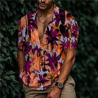 Men's Shirt 3D Print Floral Turndown Street Casual Button-Down Print Short Sleeve Tops Designer Casual Fashion Breathable Purple / Summer miniinthebox - thumbnail