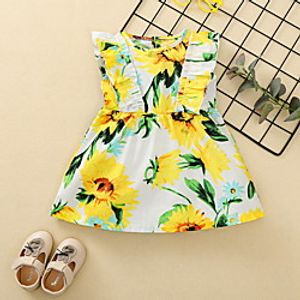 Baby Girls' Active Basic Floral Ruffle Print Sleeveless Knee-length Dress Yellow miniinthebox