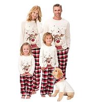 Family Christmas Pajamas Santa Claus Cute Christmas Pajamas Home Print White Long Sleeve Mommy And Me Outfits Active Matching Outfits Lightinthebox - thumbnail