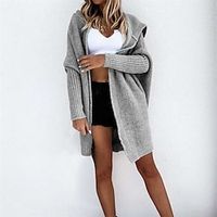 Women's Cardigan Sweater Jumper Ribbed Knit Tunic Patchwork Knitted Pure Color Hooded Stylish Casual Outdoor Daily Winter Fall Gray Black One-Size / Long Sleeve / Holiday / Going out / Loose Fit miniinthebox - thumbnail