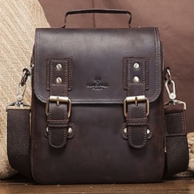 Men's Crossbody Bag Shoulder Bag Messenger Bag Nappa Leather Cowhide Daily Zipper Black Lightinthebox