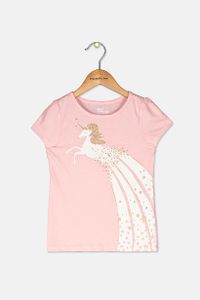 Toddler Girls Rainbow Unicorn T-Shirt  Silver Pink