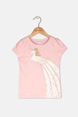 Toddler Girls Rainbow Unicorn T-Shirt  Silver Pink
