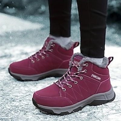 Women's Boots Snow Boots Waterproof Boots Plus Size Daily Solid Color Fleece Lined Booties Ankle Boots Winter Flat Heel Round Toe Casual Comfort PU Lace-up Black Blue Purple miniinthebox