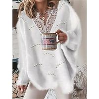 Women's Blouse White Plain Lace Patchwork Long Sleeve Party Holiday Elegant V Neck Regular S Lightinthebox - thumbnail