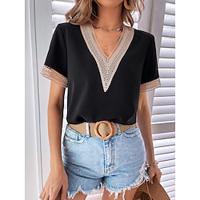 Shirt Blouse Women's Black White Pink Plain Lace Street Daily Fashion V Neck Regular Fit S Lightinthebox