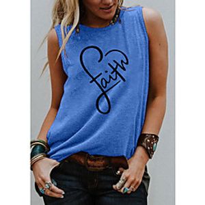 Women's Holiday Tank Top Vest T shirt Graphic Heart Letter Print Round Neck Basic Tops Blue Purple Light gray  Going out Lightinthebox