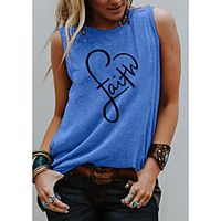 Women's Holiday Tank Top Vest T shirt Graphic Heart Letter Print Round Neck Basic Tops Blue Purple Light gray  Going out Lightinthebox - thumbnail