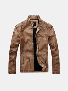 Classic Rivet Design PU Thicken Fleece Leather Jackets