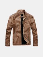 Classic Rivet Design PU Thicken Fleece Leather Jackets - thumbnail