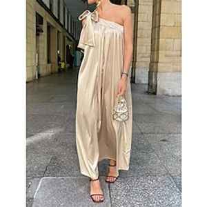 Women's Casual Dress Summer Dress Slip Dress Long Dress Maxi Dress Backless Bow Daily Date Going out Fashion Basic One Shoulder Sleeveless 2023 Loose Fit Champagne Color S M L XL XXL Size Lightinthebox