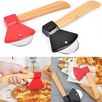 Axe-Type Pizza Cutters with Bamboo Handles and Sharp Rotating Blades  Pizza Cutter Wheel for Pizza Bread Cakes Lightinthebox - thumbnail