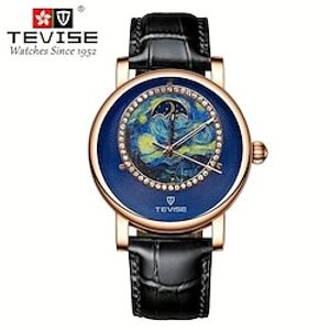 Tevise Men Mechanical Watch Luxury Fashion Business Wristwatch Automatic Self-winding Moon phase Luminous Waterproof Leather Watch miniinthebox